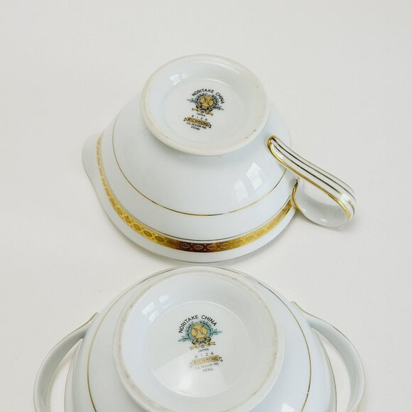 Noritake Richmond Creamer & Sugar Bowl White Base Gold Etched Band Elegant Tea - Picture 12 of 15